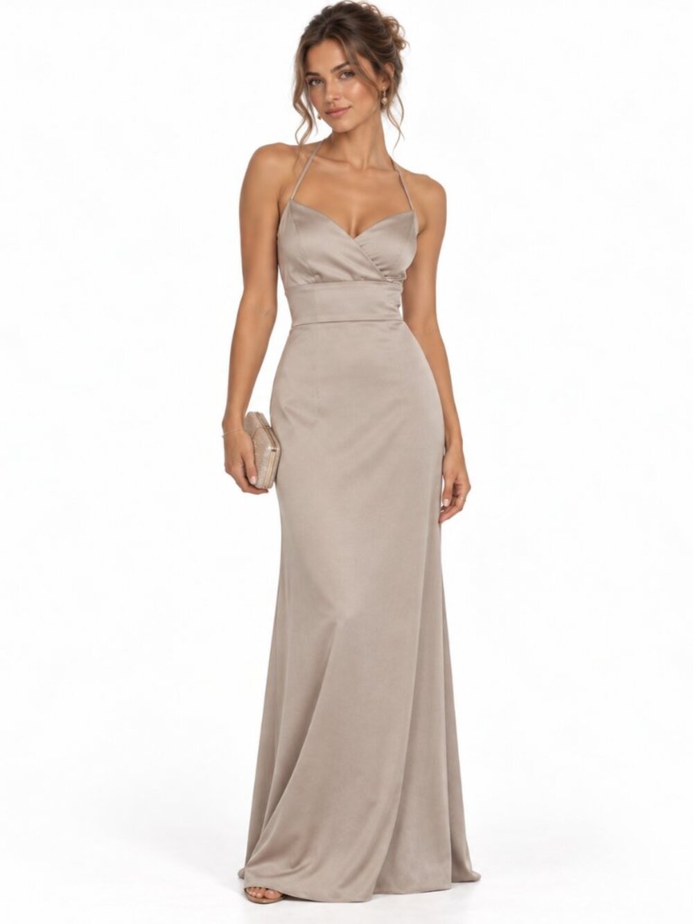 Allure Sweetheart Halter Floor Length Dress 6 Beige‎ Formal Bridesmaids Wedding
